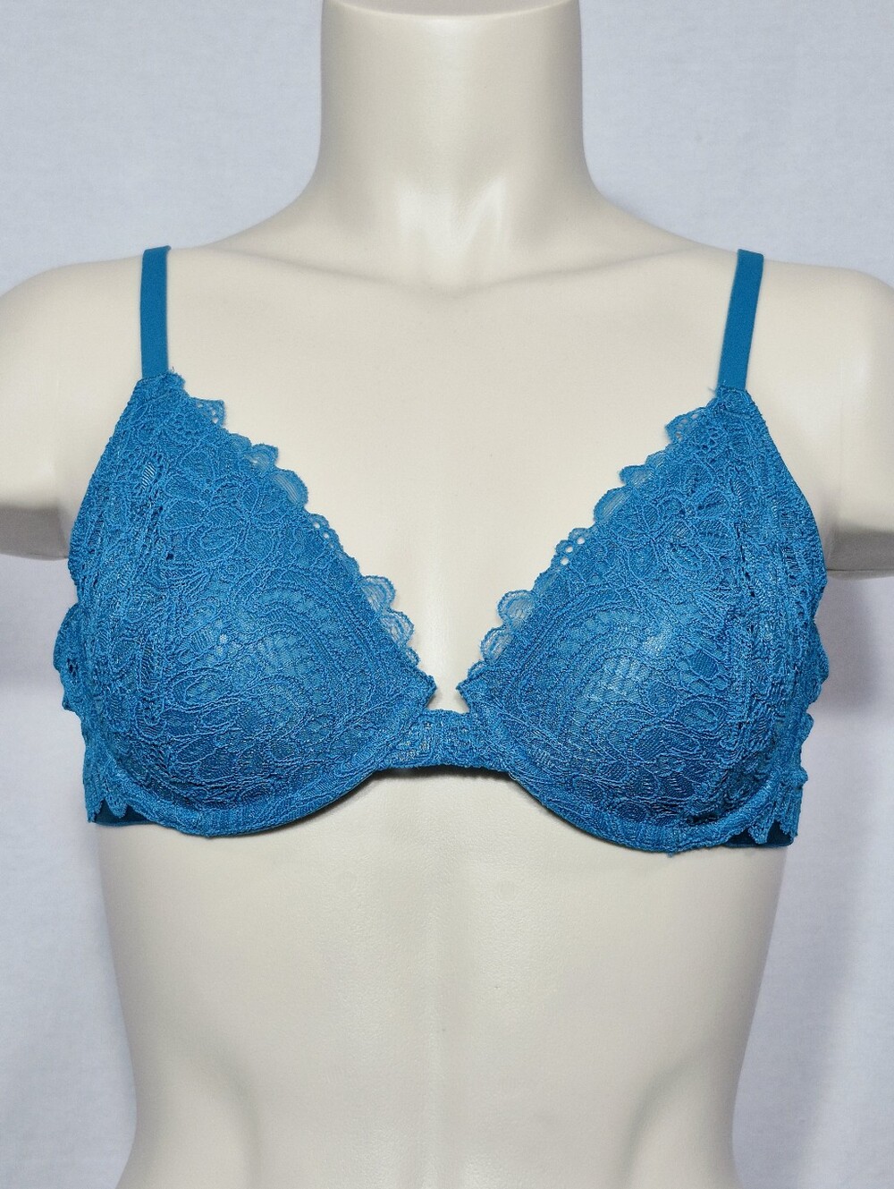 36B Soma Plunge Unlined Lace Underwire Bra Teal Blue
